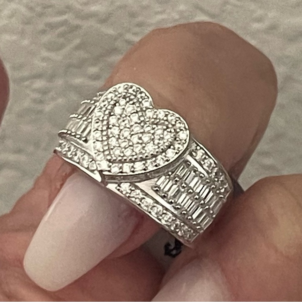 Solid 925 Sterling Silver Big Heart Ring Size 7,8… - image 1